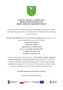 Read more about the article Zmiana miejsca udzielania bezpłatnych konsultacji przez Doradcę klimatycznego
