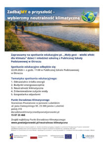 Read more about the article Zapraszamy na spotkanie edukacyjne pt. „Mały gest – wielki efekt dla klimatu” dzieci i młodzież szkolną z Publicznej Szkoły Podstawowej w Otroczu w dniu 22.09.2026 r. o godz. 11:00