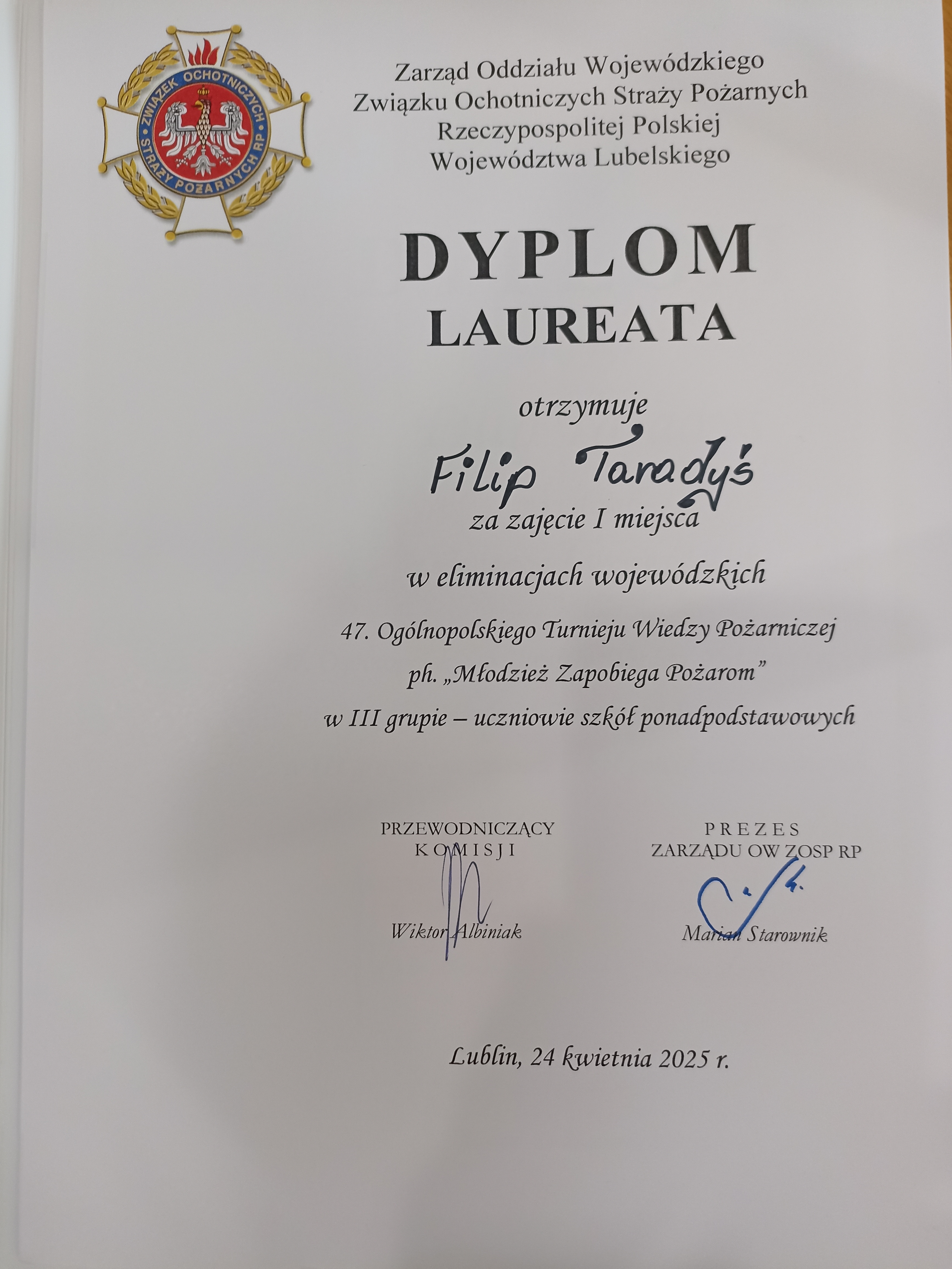 Filip Taradyś najlepszy w województwie lubelskim