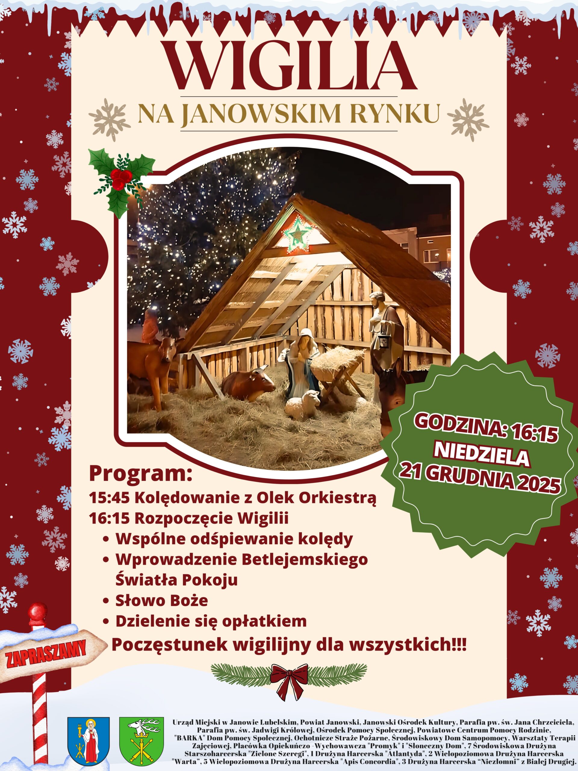 Serdecznie zapraszamy na Wigilię na janowskim rynku!