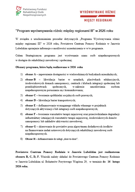 „Program wyrównywania różnic między regionami III” w 2026 roku