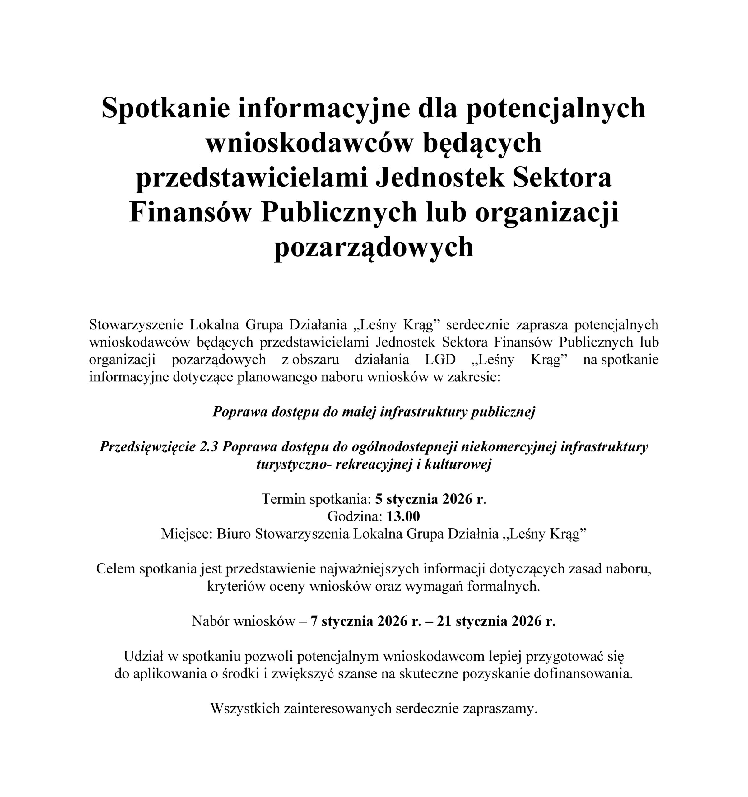 Informacja Stowarzyszenia Lokalna Grupa Działania „Leśny Krąg”