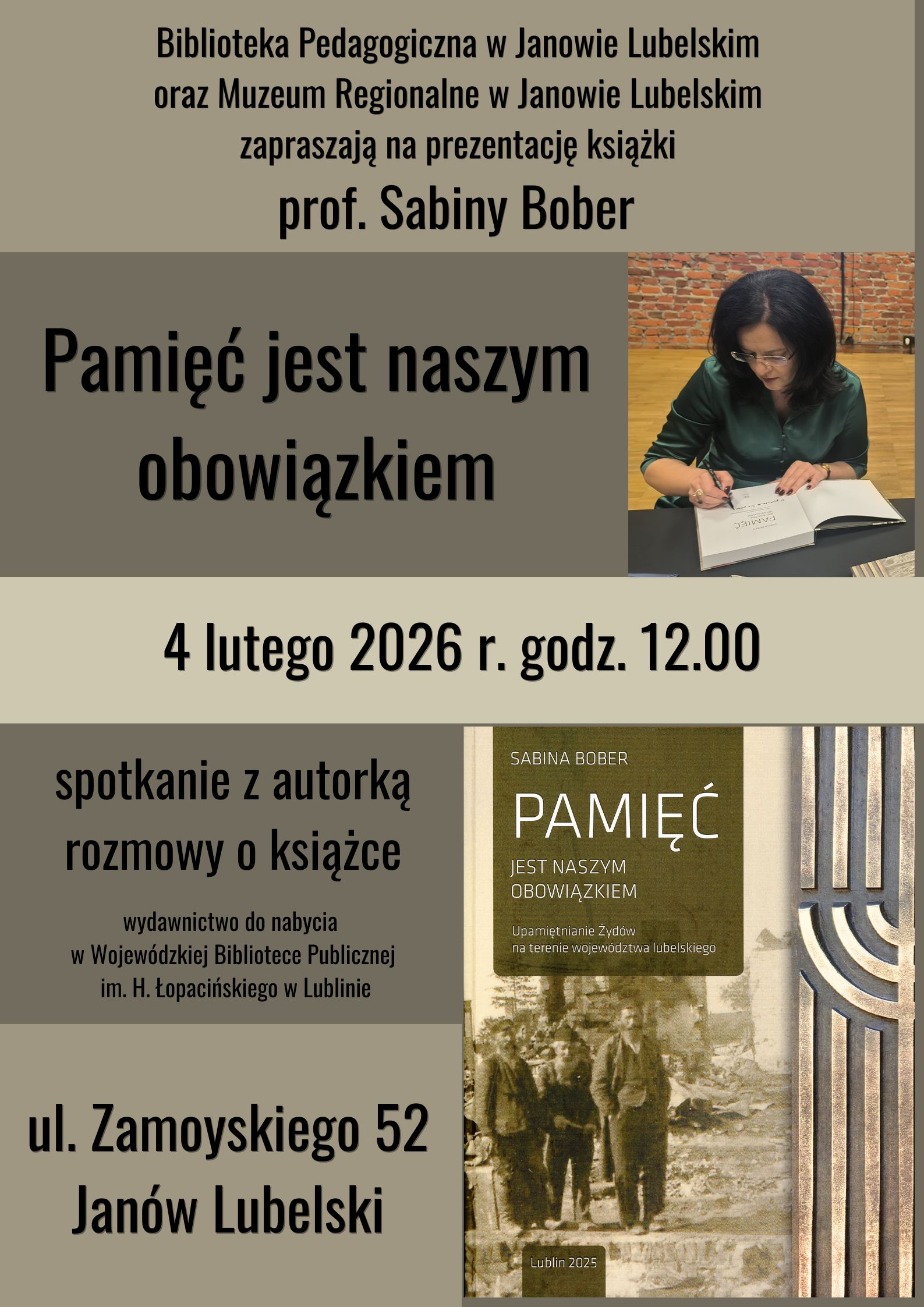 Spotkanie autorskie z prof. Sabiną Bober – autorką książki „Pamięć jest naszym obowiązkiem”