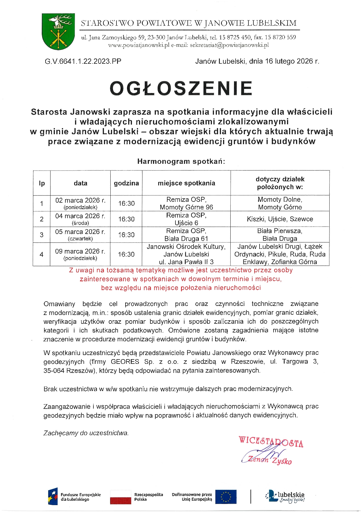 Spotkanie informacyjne dotyczące prowadzonych prac związanych z modernizacją ewidencji gruntów i budynków