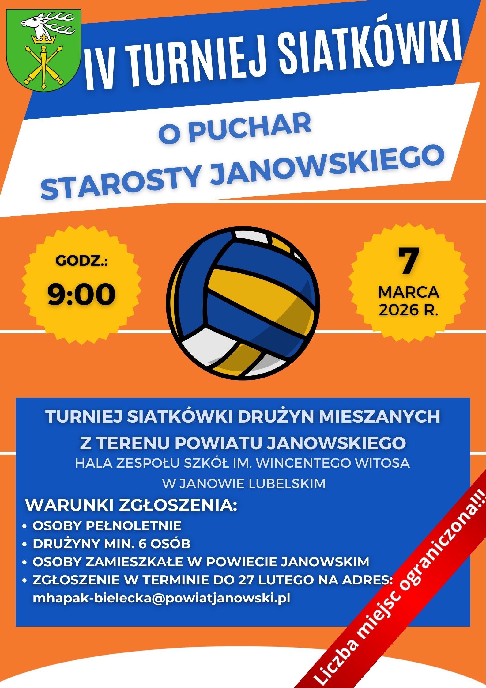 IV Turniej Piłki Siatkowej o Puchar Starosty Janowskiego – ruszyły zapisy!