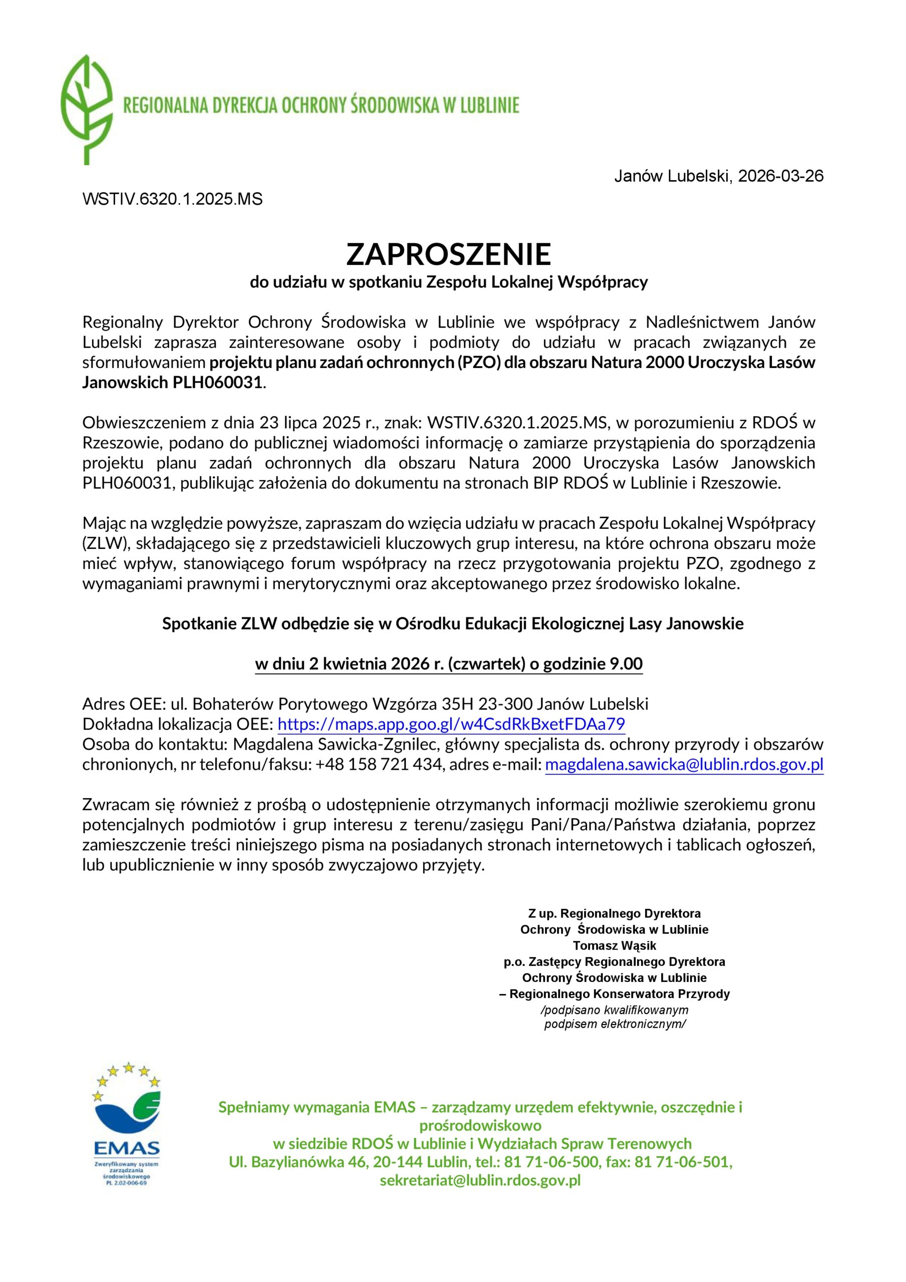 Zaproszenie do udziału w spotkaniu Zespołu Lokalnej Współpracy