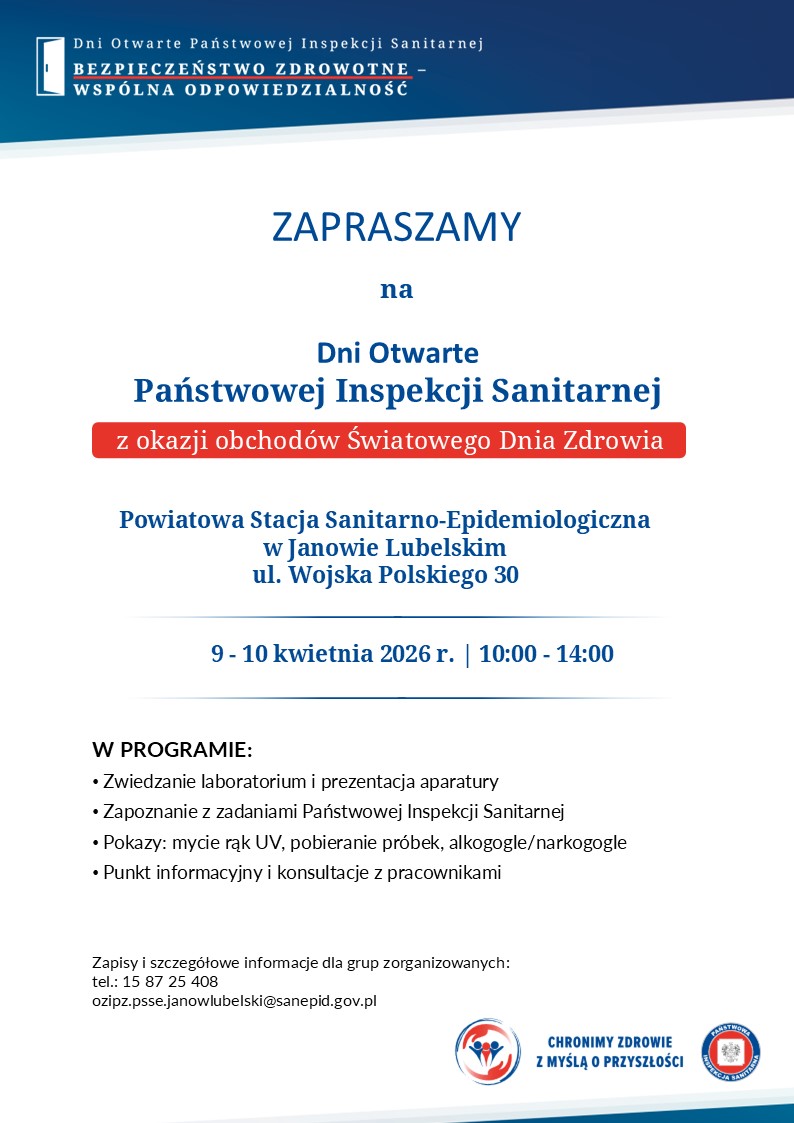 Dni Otwarte Państwowej Inspekcji Sanitarnej; 9-10 kwietnia 2026