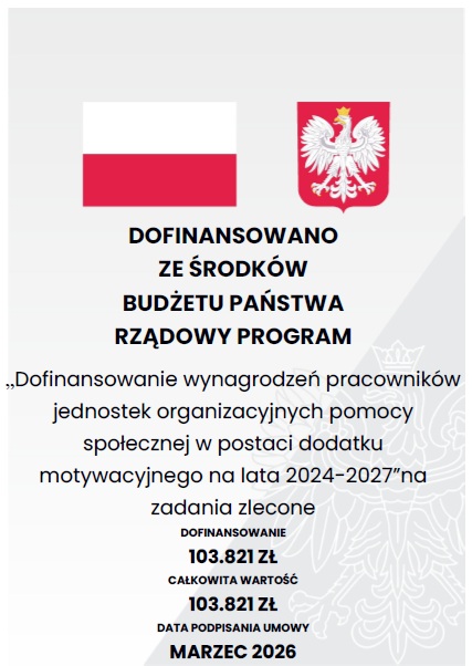 PROGRAM RZĄDOWY „DOFINANSOWANIE WYNAGRODZEŃ PRACOWNIKÓW JEDNOSTEK ORGANIZACYJNYCH POMOCY SPOŁECZNEJ W POSTACI DODATKU MOTYWACYJNEGO NA LATA 2024-2027”