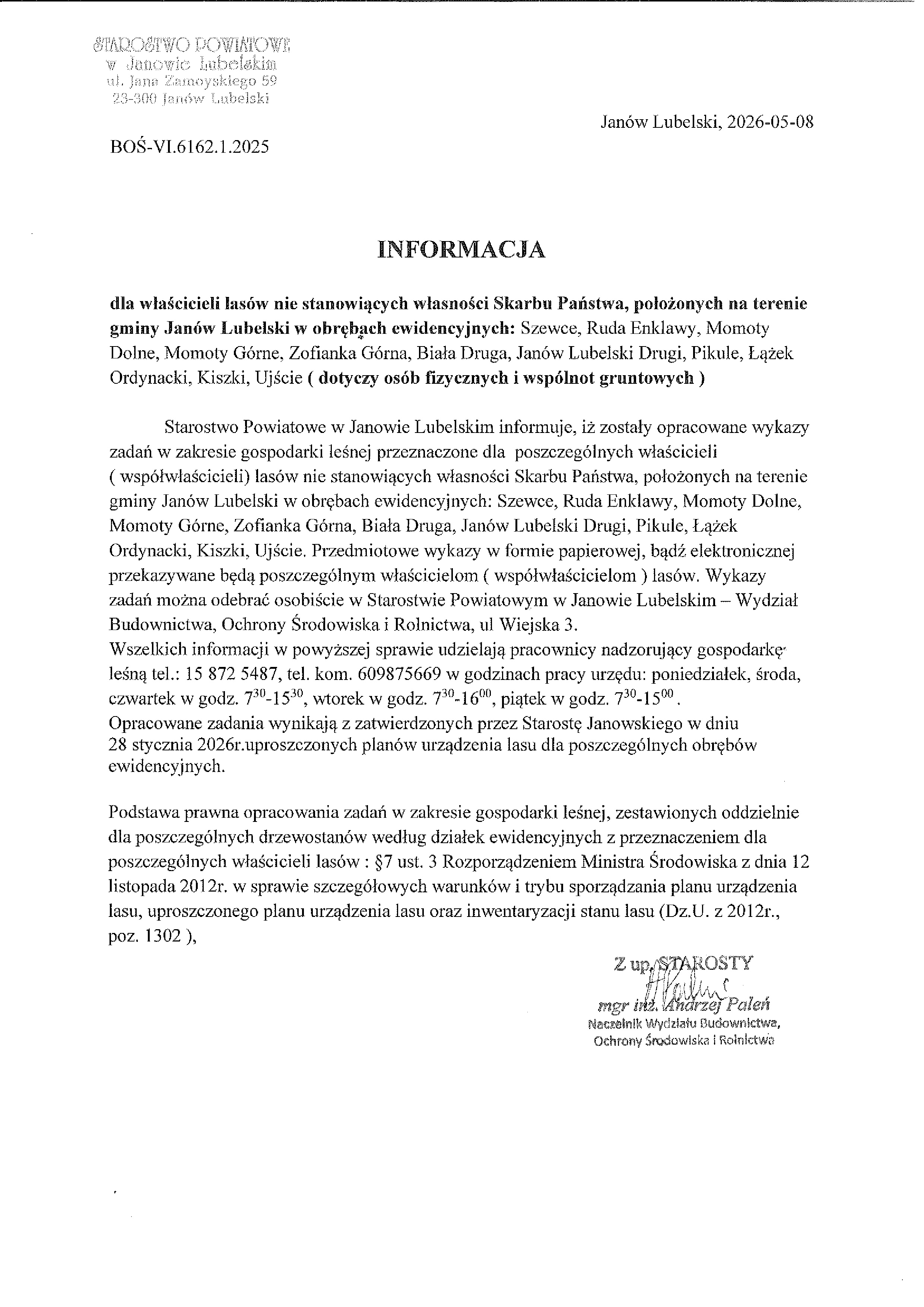 Informacja dla właścicieli lasów nie stanowiących własności Skarbu Państwa