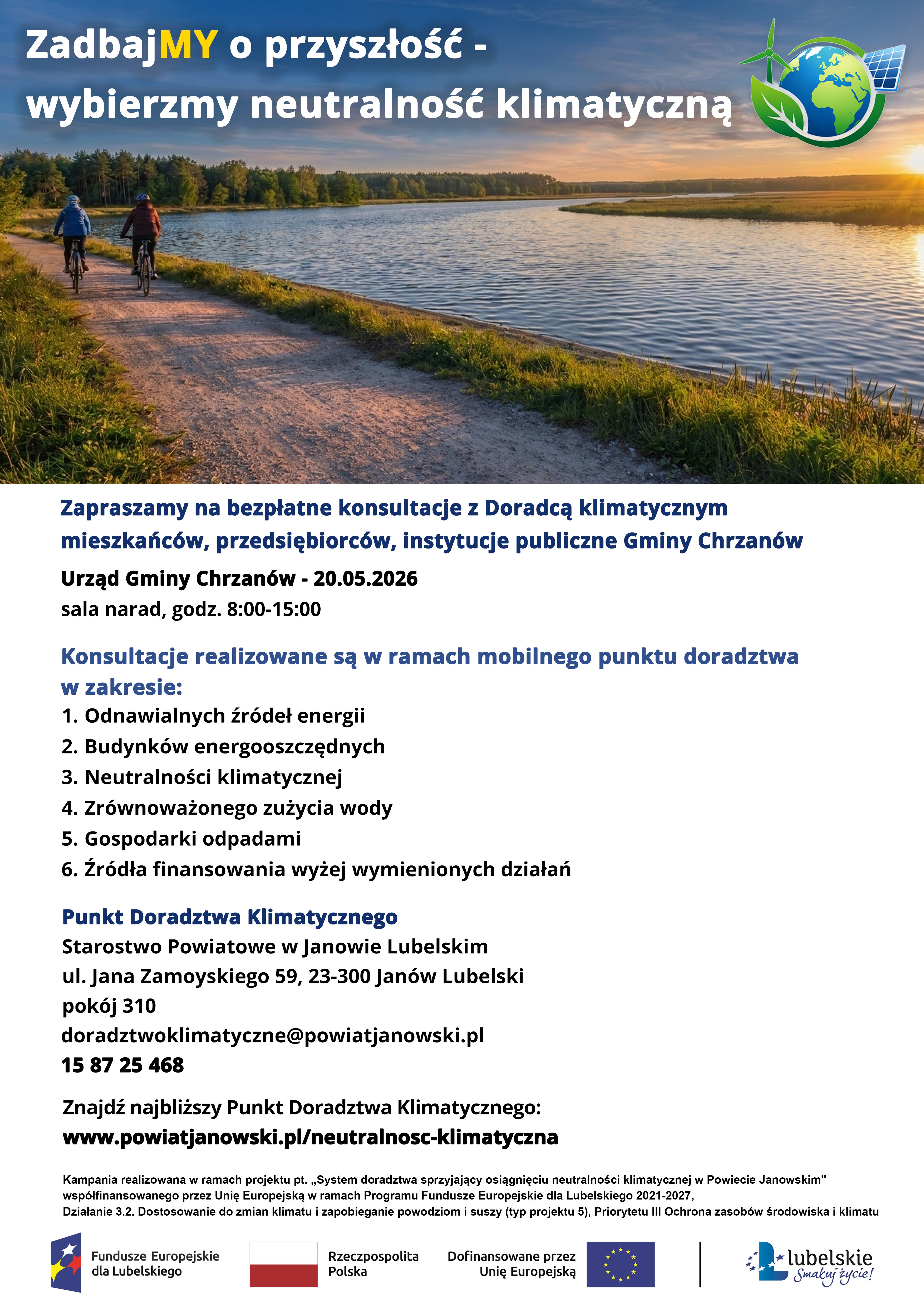 Zaproszenie dla mieszkańców, przedsiębiorców, instytucji publicznych Urzędu Gminy Chrzanów na bezpłatne konsultacje z Doradcą klimatycznym
