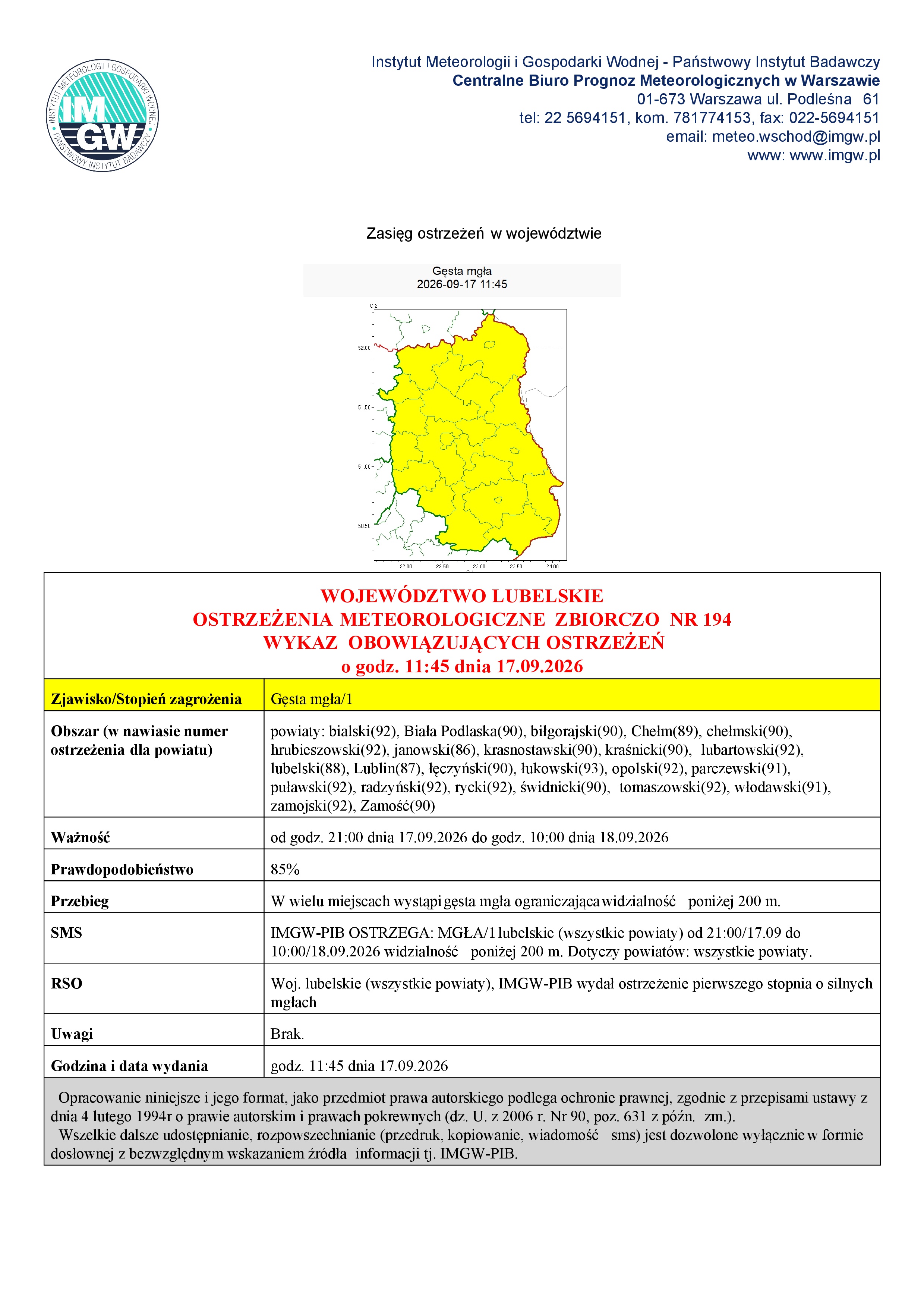 Ostrzeżenie – gęsta mgła