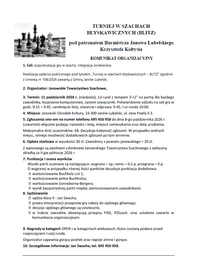 TURNIEJ W SZACHACH BŁYSKAWICZNYCH (BLITZ)