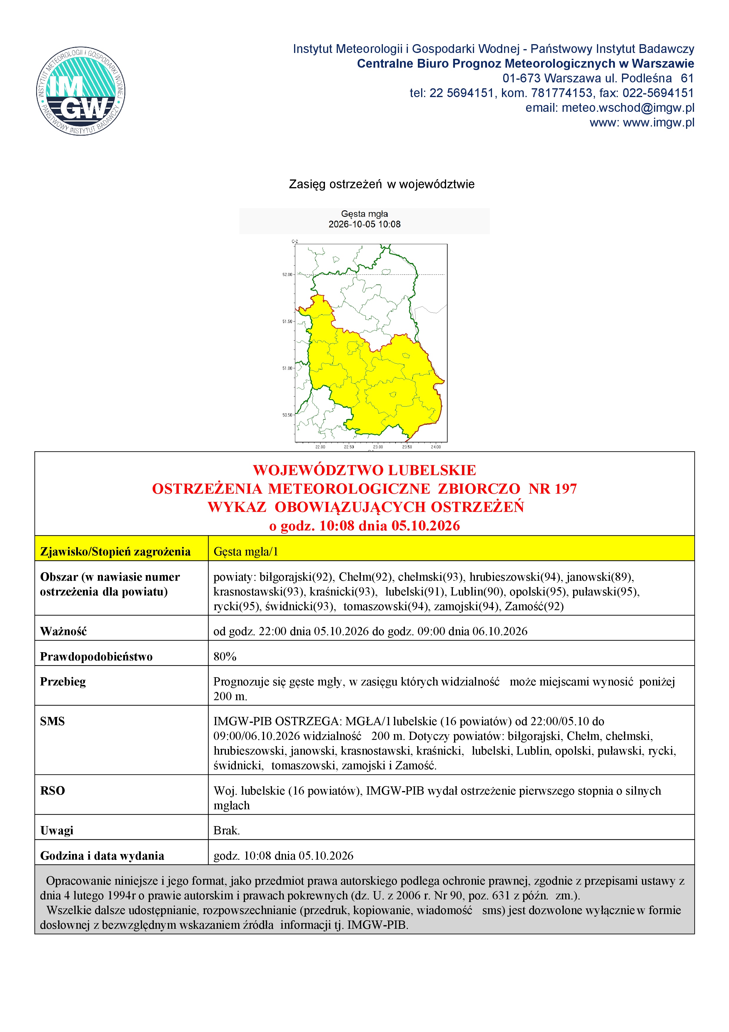 Ostrzeżenie – gęsta mgła